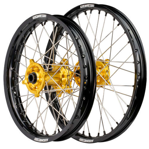 Kawasaki KX450F 2006-2024 Axiom Flat Track Wheel Set 19x2.15/19x2.50 Black Rims Gold Hubs