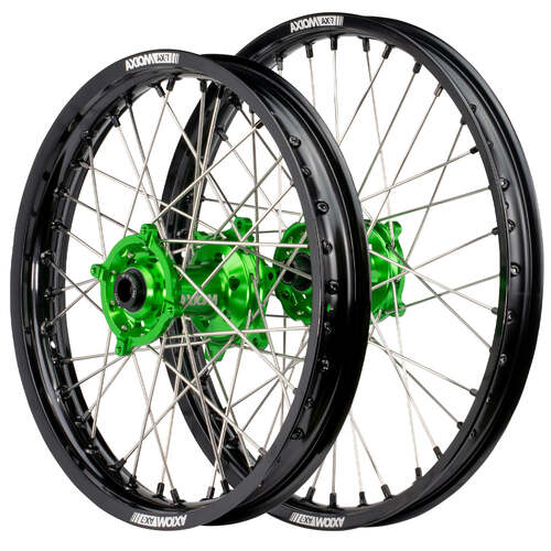 Kawasaki KX250F 2006 - 2024 Axiom SNR MX Wheel Set 21x1.6/19x2.15 Black Rims Green Hubs/ s Black Nipples