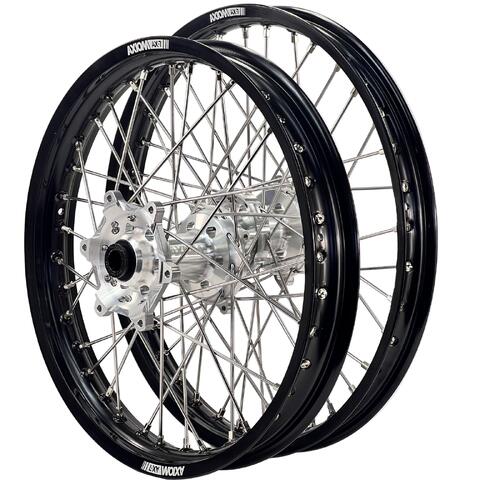 Kawasaki KX327X 2027 Axiom Wheel Set 21/19 Black Rims Silver Hubs Silver Nipples