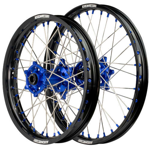 Yamaha WR250F 2020-2024 Axiom SNR Enduro Wheel Set 21x1.6/18x2.15 Black Rims Blue Hubs Blue Nipples