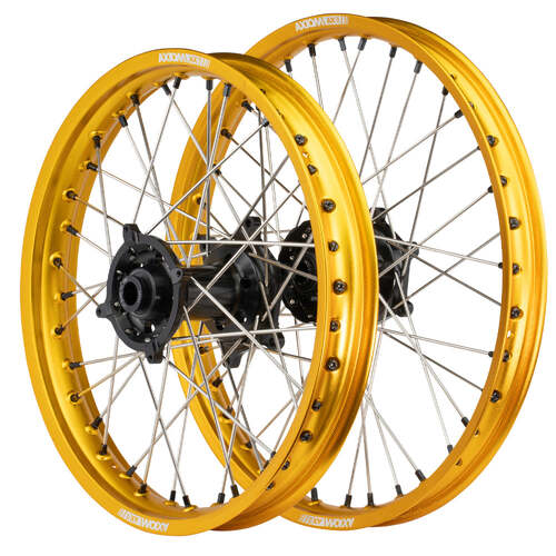 Sherco 125 SE FACTORY (2T) 2019 - 2024 Axiom SNR Enduro Wheel Set 21x1.6/18x2.15 Gold Rims Black Hubs Black Nipples