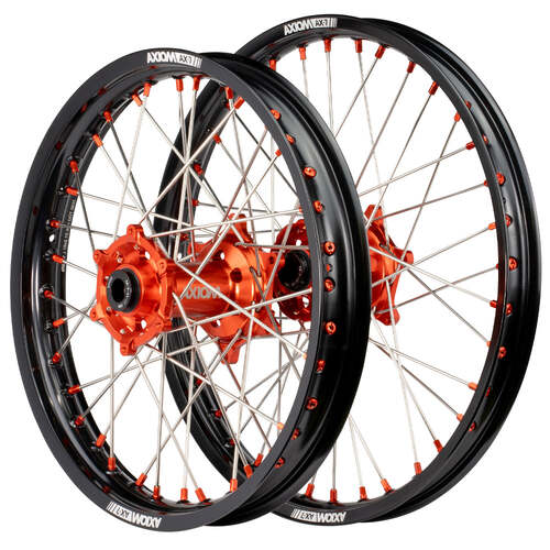 Gas-Gas MC 85 (BW) 2021-2024 Axiom Flat Track Wheel Set 19x1.4/17x1.85 Black Rims Orange Hubs