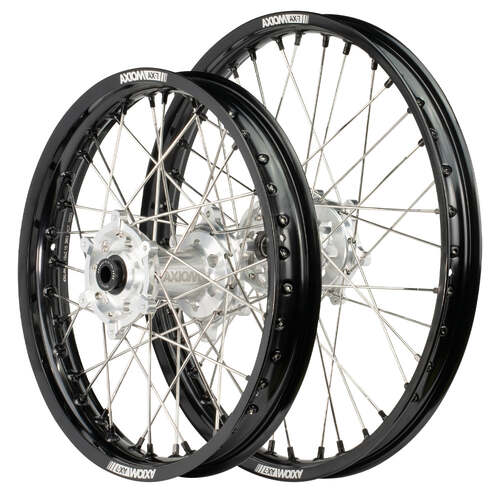 KTM 85 SX 2004-2020 Axiom Flat Track Wheel Set 19x1.4/17x1.85 Black Rims Silver Hubs