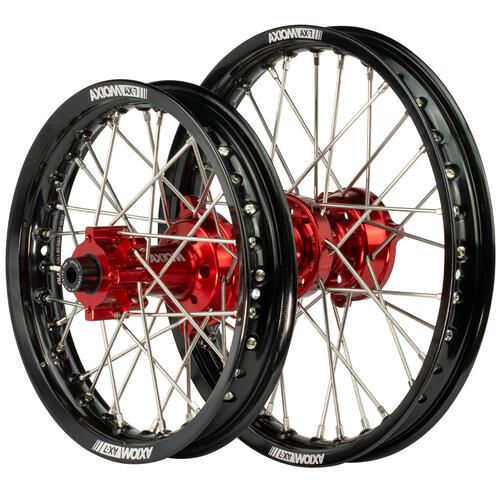 KTM  65 SX 2012-2024 Axiom Wheelset 14/12 Black Rims Red Hubs Silver Nipples