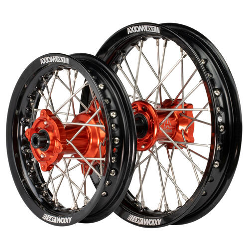 Gas-Gas MC 50 2025-2026 Axiom Wheel Set 12/10 Black Rims Orange Hubs Silver Nipples