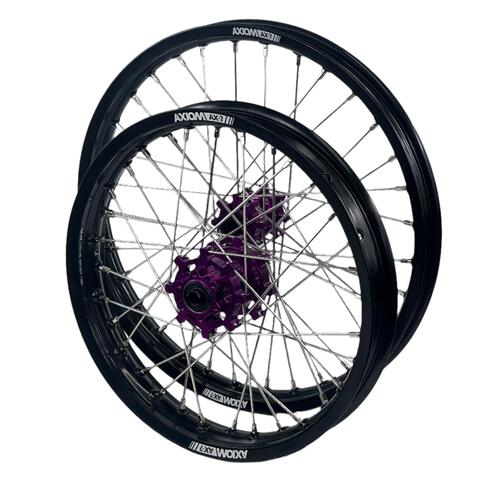 Sur-Ron Light Bee 2014-2025 Axiom Wheel Set Pair 19/16 Black Rims Purple Hubs