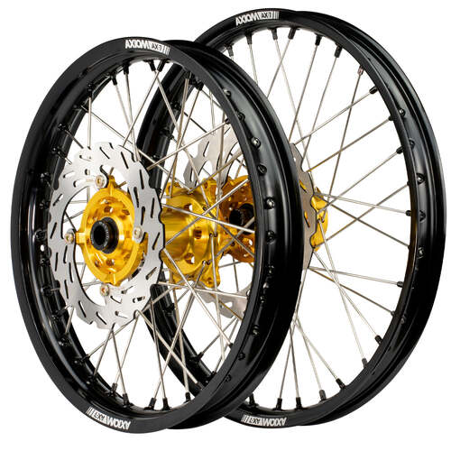 Honda CRF250RX 2019 - 2024 Axiom Wheel Set 21x1.6/18x2.15 Black Rims Gold Hubs SS Spokes inc Brake Discs