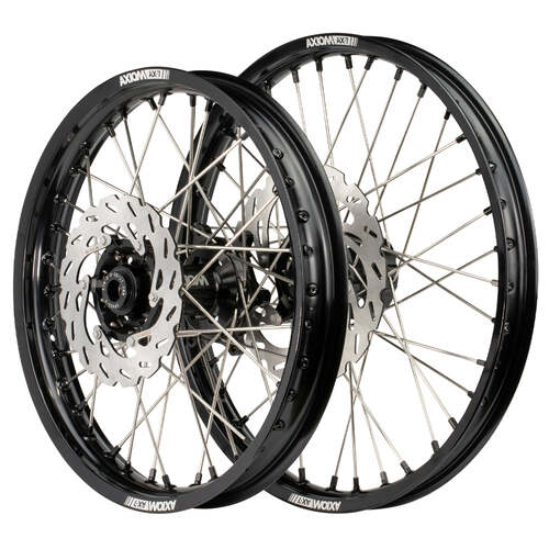 KTM 500 EXC-F 2012 - 2024 Axiom Wheel Set 21x1.6/18x2.15 Black Rims & Hubs SS Spokes inc Brake Discs
