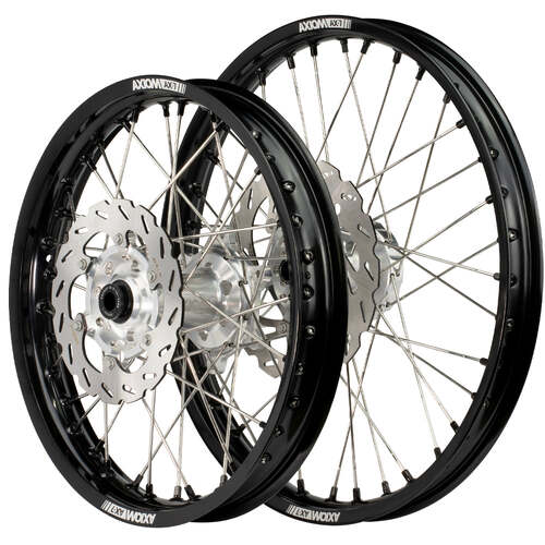Husqvarna FE450 2014 - 2024 Axiom Wheel Set 21x1.6/18x2.15 Black Rims Silver Hubs SS Spokes inc Brake Discs