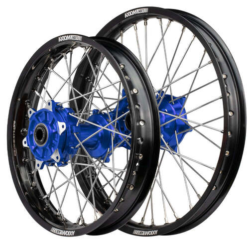 KTM 85 SX 2016-2020 Axiom JNR Wheel Set 17x1.4/14x1.6 Black Rims Blue Hubs SS Spokes inc Brake Discs