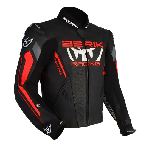 Berik Mens Motorcycle Jacket Apex Black/Fluoro Red 48