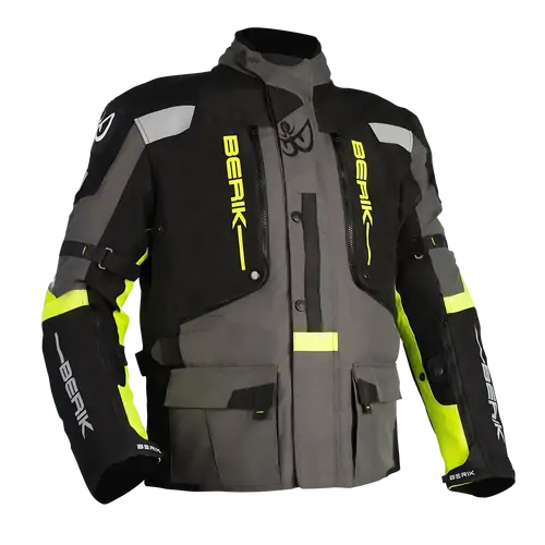 Berik Mens Motorcycle Jacket Explorer Adventure Black/Grey/Hi-Viz 50
