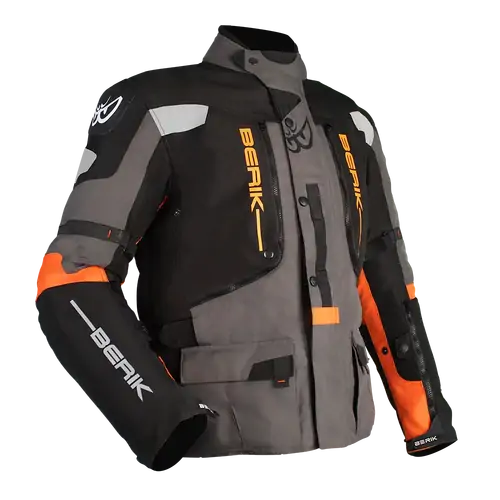 Berik Mens Motorcycle Jacket Explorer Adventure Black/Grey/Orange 50