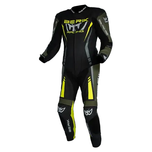 Berik Mens Motorcycle One-Piece Race Suit Sicily Black/Army/Hi-Viz