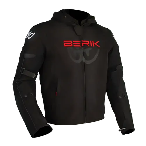 Berik Mens Motorcycle Jacket Star Hoodie Black/Fluoro Red