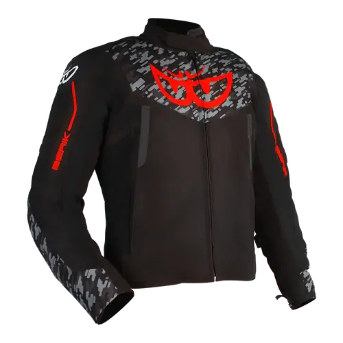 Berik Mens Motorcycle Jacket Veloce Black/Camo/Fluoro Red 50