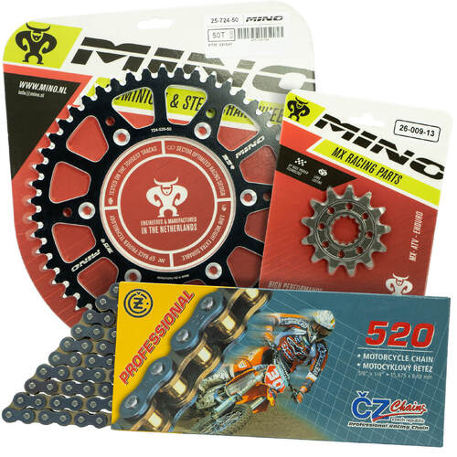 KTM 500 EXC-F 2012 - 2022 Mino 13T/48T MX CZ Chain & Black Alloy Sprocket Kit