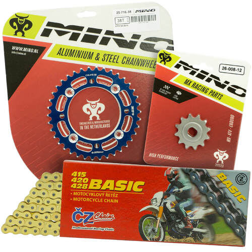 Gas Gas MC50 2021 - 2022 Mino 11T/36T Gold MX CZ Chain and Blue Alloy Sprocket Kit