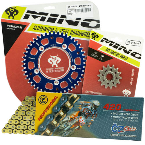 Gas Gas MC65 2021 - 2022 Mino 12T/44T Gold MX CZ Chain and Blue Alloy Sprocket Kit