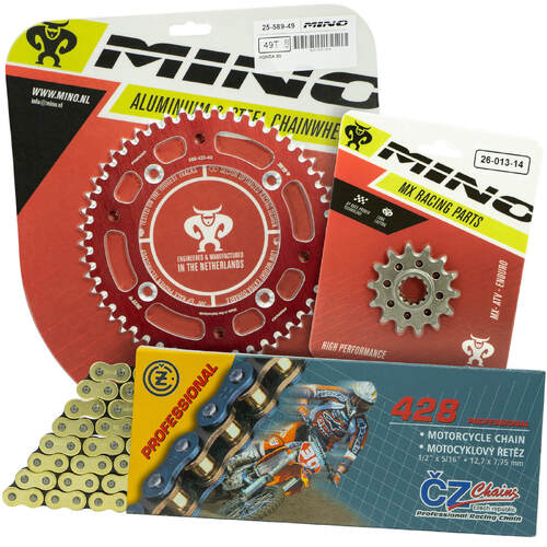Honda CRF150R 2007 - 2022 Mino 12T/48T Gold MX CZ Chain and Red Alloy Sprocket Kit
