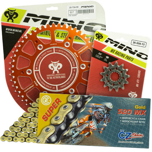KTM 250 EXC-F 2007 - 2022 Mino 12T/48T MX CZ Chain & Orange Alloy Sprocket Kit 
