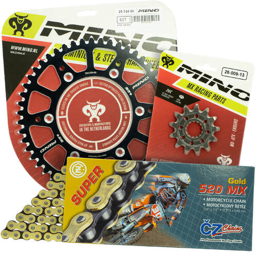 KTM 350 XC-F 2011 - 2022 Mino 12T/50T Gold MX CZ Chain & Black Alloy Sprocket Kit