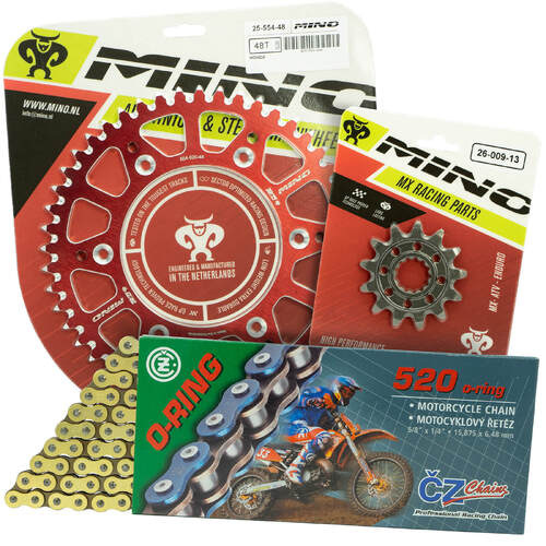 Honda CRF250R 2004 - 2022 Mino 12T/49T Gold O-Ring CZ Chain & Red Alloy Sprocket Kit