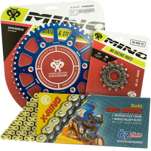 Gas Gas EX300 2021 - 2022 Mino 12T/48T Gold X-Ring CZ Chain & Blue Alloy Sprocket Kit