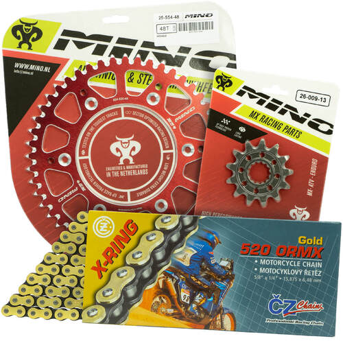 Gas Gas MC125 2021 - 2022 Mino 12T/48T Gold X-Ring CZ Chain & Red Alloy Sprocket Kit