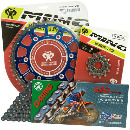 KTM 500 EXC-F 2012 - 2022 Mino 13T/48T O-Ring CZ Chain & Blue Fusion Sprocket Kit