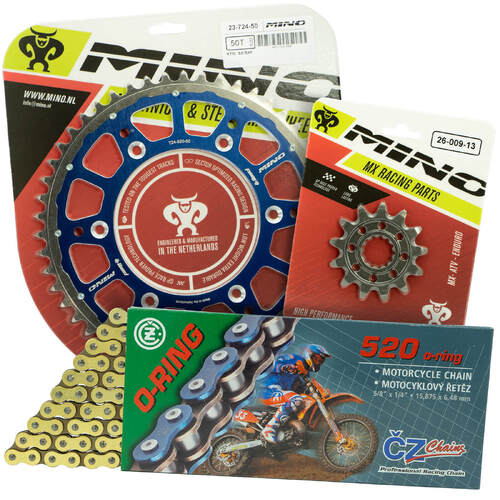 Gas Gas EX250 2021 - 2022 Mino 12T/48T Gold O-Ring CZ Chain & Blue Fusion Sprocket Kit