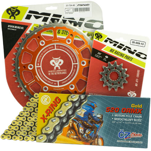 KTM 350 EXC-F 2012 - 2022 Mino 13T/48T Gold X-Ring CZ Chain & Orange Fusion Sprocket Kit