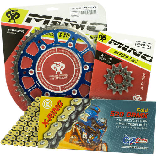 KTM 350 EXC-F 2012 - 2022 Mino 12T/48T Gold X-Ring CZ Chain & Blue Fusion Sprocket Kit