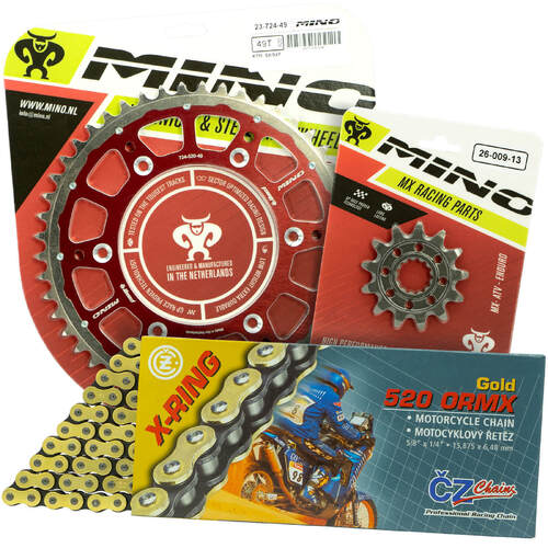 Gas Gas EX300 2021 - 2022 Mino 12T/48T Gold X-Ring CZ Chain & Red Fusion Sprocket Kit