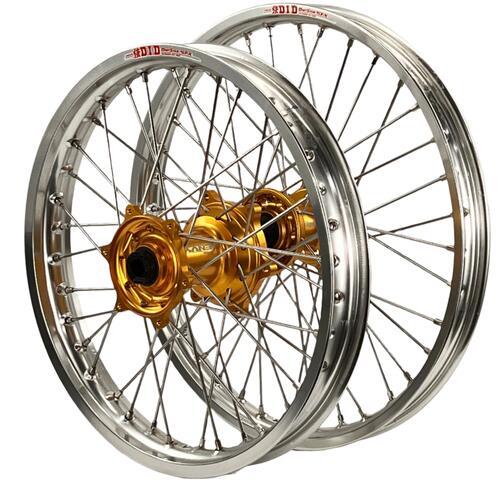 Yamaha YZ125 1998 Envy / DID Wheel Set Wheels Pair 21/19 Silver Rims Gold Hubs