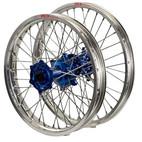 Kawasaki KX125 1999-2002 Envy / DID Wheelset Pair 21/19 Silver Rims Blue Hubs