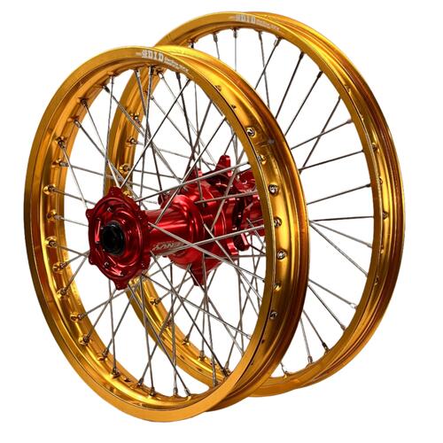 Husqvarna FE 501 2014-2015 Envy / DID Wheel Set Pair 21/18 Gold Rims Red Hubs