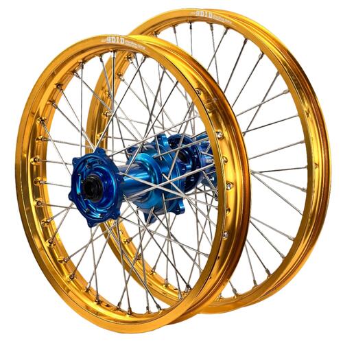 KTM 144 SX 2008 Envy/DID Wheel Set Wheels Pair 21/19 Gold Rims Blue Hubs