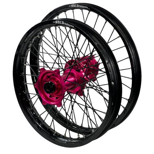Yamaha YZ450F 2008 Envy/DID Wheel Set 21/18 Black Rims Hot Pink Hubs Black Spokes