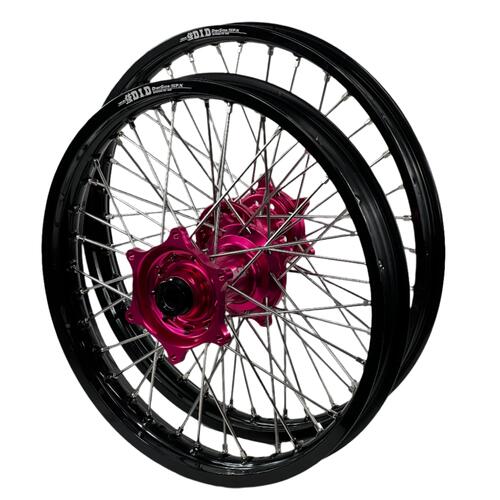 Husqvarna FE 450 2016-2023 Envy / DID Wheel Set 21/18 Black Rims Hot Pink Hubs