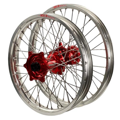 Gas Gas MC 125 2021-2023 Envy / DID Wheelset Pair 21/18 Silver Rims Red Hubs