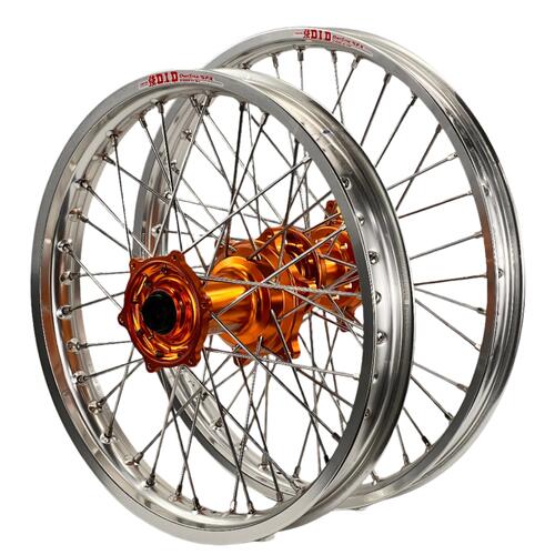 Gas Gas MC 250 2024-2025 Envy / DID Wheel Set Pair 21/18 Silver Rims Orange Hubs