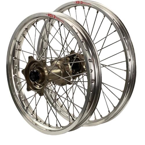 Kawasaki KX327 2027 Envy/DID Wheel Set 21/18 Silver Rims Factory Hubs