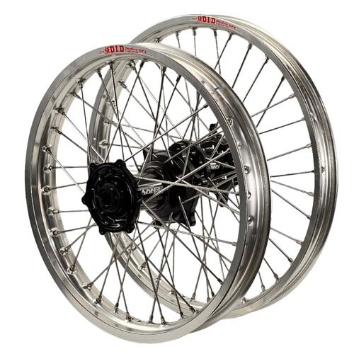 Kawasaki KX327 2027 Envy/DID Wheel Set Pair 21/19 Silver Rims Black Hubs