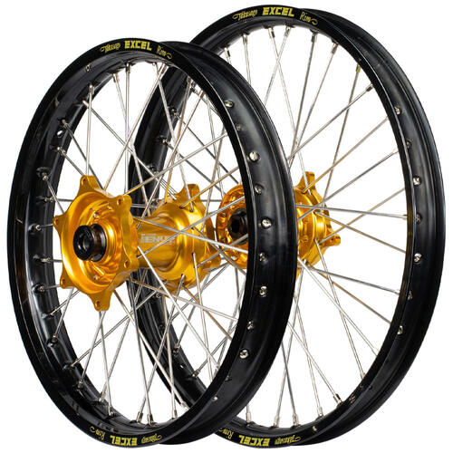 For Suzuki RM250 2001 - 2011 Envy / Excel SNR Wheel Set 21/19 Black Rims Gold Hubs