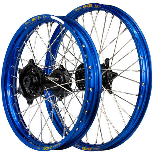 Husqvarna FE 450 2014-2015 Envy/Excel Wheel Set Pair 21/18 Blue Rims Black Hubs