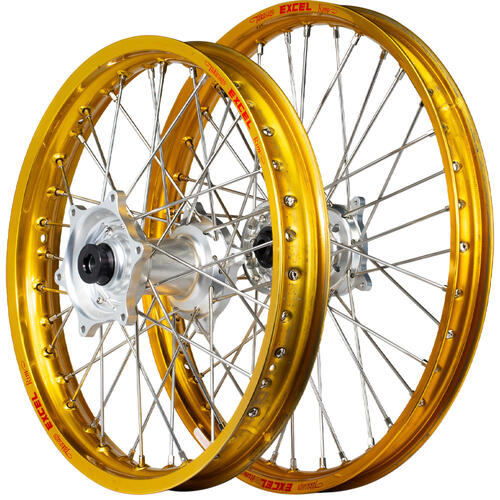 KTM 125 SX 2015-2022 Envy/Excel Wheel Set Wheels Pair 21/19 Gold Rims Silver Hubs