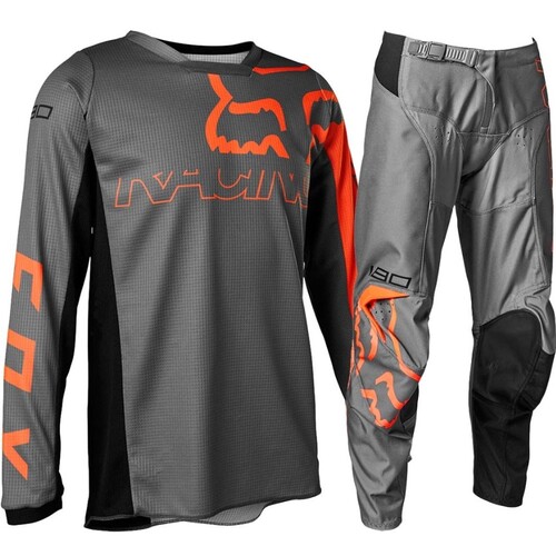 Fox 2022 180 Skew Pewter MX Motocross Youth Jersey & Pants Set Grey/Orange
