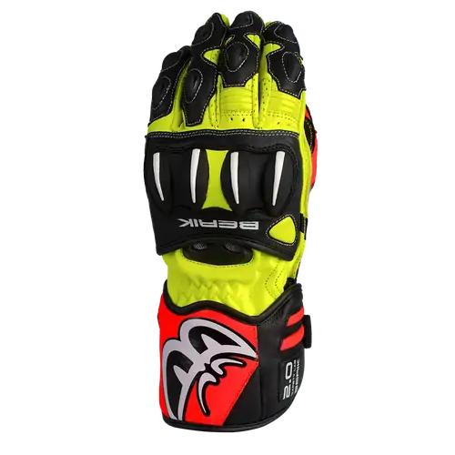 Berik Mens Motorcycle Gloves Trax Black/Hi-Viz/Red Small