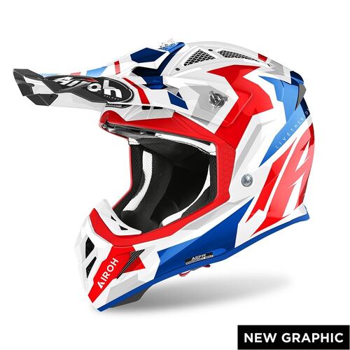 Airoh Aviator Ace Kybon Off Road Motorcycle Helmet Blue Red Gloss